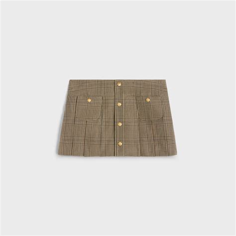 celine wrap mini skirt plaid|PLEATED BANDEAU MINI SKIRT IN LINEN AND WOOL.